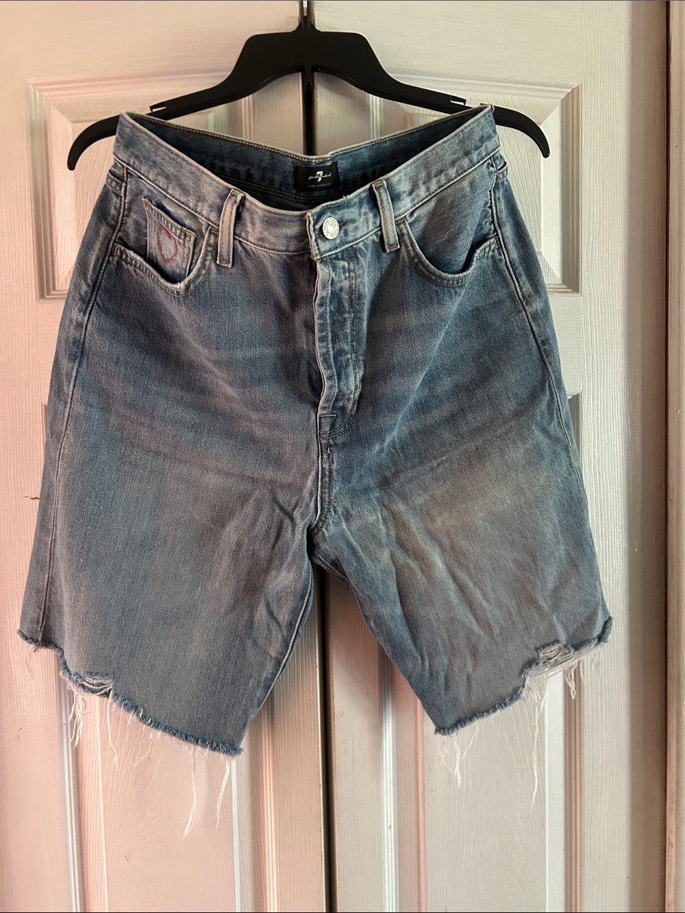 7 For All Mankind Light Blue Distressed Denim Cutoff Shorts